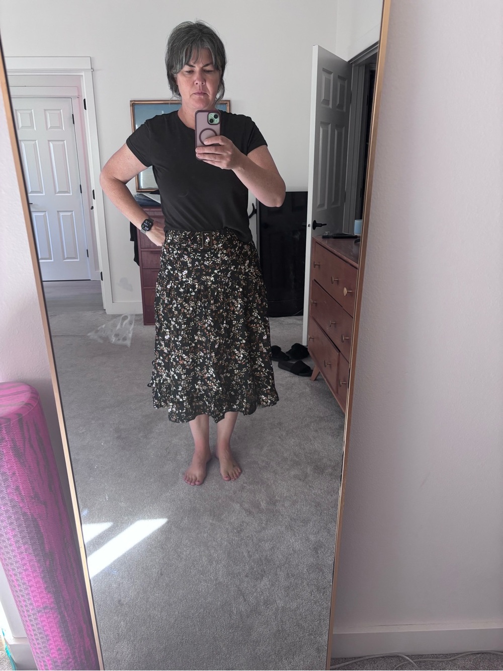 Banana Republic Floral Ruffle Midi Skirt in Black and Green